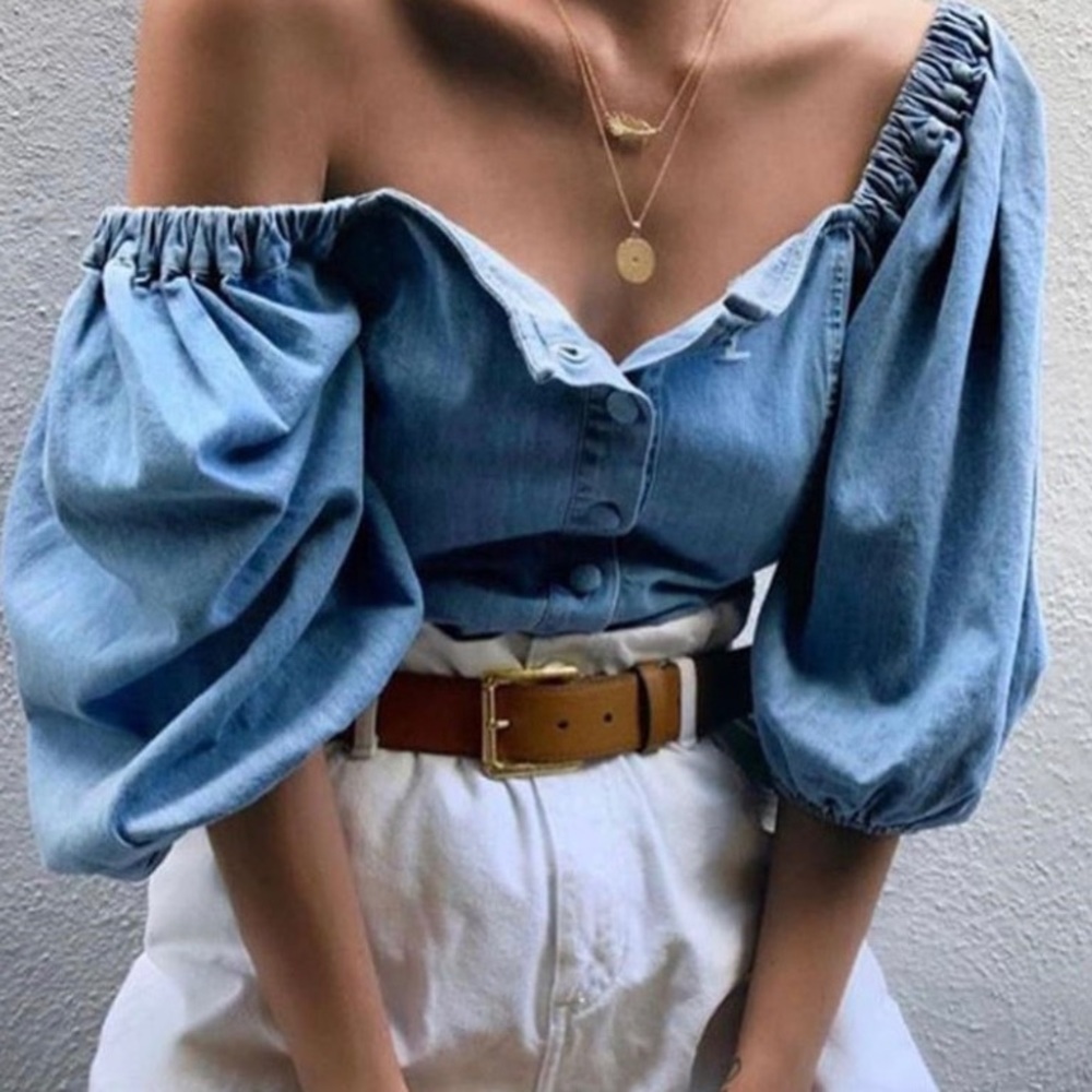 Jean off the shoulders puff sleeve Blouse